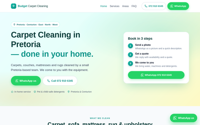 Budget Carpet Cleaning website designed and built by ZyberBrands